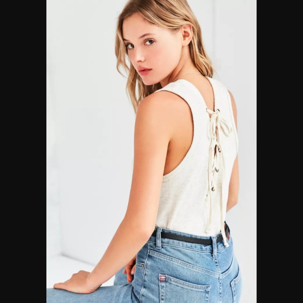 Ecote Textured Lace-Up Back Tank Top NWT size XS